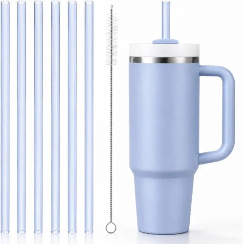 Vista 18 de Pajitas de repuesto compatibles con vaso Stanley Quencher de 20 onzas, popotes reutilizables de 8.5 pulgadas, accesorios para vasos de bebida