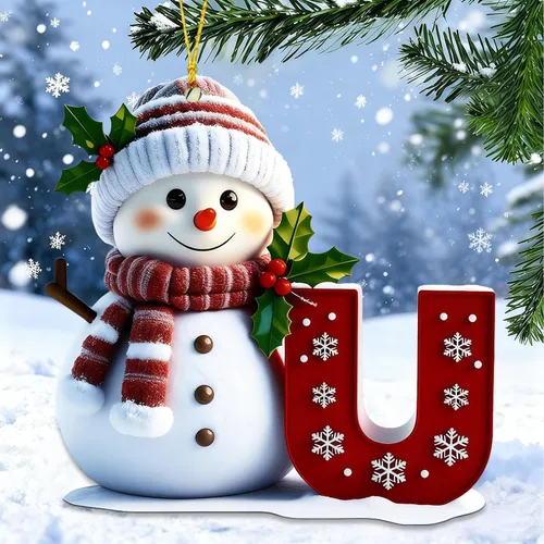 Vista 25 de Adornos de muñeco de nieve de Navidad, linda decoración de árbol de Navidad en forma de letra personalizada colgante, adorno colgante de bricolaje