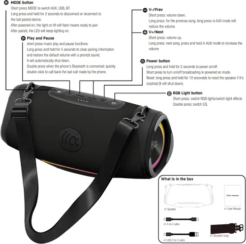 Vista 9 de TAZATA Altavoces Bluetooth inalámbricos para exteriores, sonido fuerte de MAX-negro