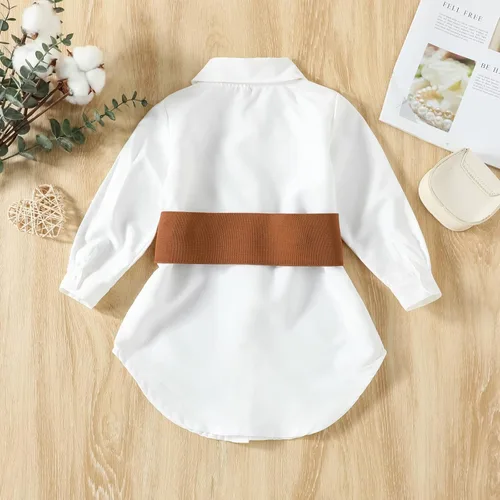 Vista 2 de Vestido de princesa de manga larga con botones y cinturón de cintura 7-8 niñas (blanco, 3-4 años)