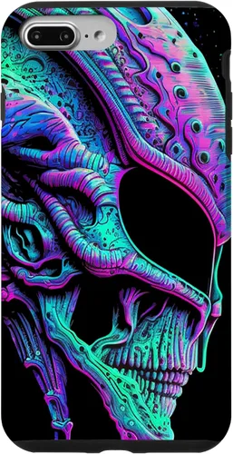 Vista 19 de iPhone 13 Pro Trippy Vaporwave Alien Head Skull Dripping Paint UFO Art Case