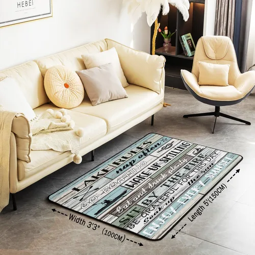 Vista 3 de Lake House - Alfombra rústica de 3 x 5 pies para niños, para sala de estar, para niños y niñas, decoración de reglas del lago, alfombra decorativa
