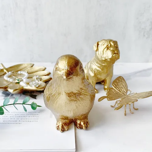 Vista 5 de Estatua de pájaro dorado, figura de animal, decoración del hogar, escultura de pájaro para estantería de escritorio de oficina en casa