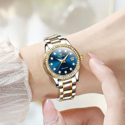 Vista 3 de OLEVS Reloj automático para mujer, de lujo, con diamantes de lujo, cuerda automática, impermeable, fecha luminosa