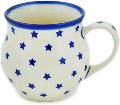 Vista 36 de Auténtica taza de burbujas de cerámica polaca de 13 onzas en diseño amarillo hecho a mano en Bolesławiec Polonia por Ceramika Bona + certificado