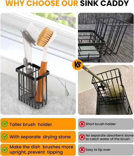 Vista 5 de Organizador de fregadero de cocina con bandeja de fregadero de piedra de diatomita absorbente de agua, organizador de fregadero de secado rápido