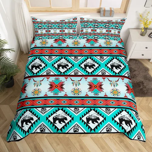 Vista 46 de Erosebridal Juego de funda de edredón estilo bohemio occidental tamaño individual, diseño de vaca atrapasueños del suroeste, juego de ropa de cama