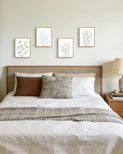 Vista 5 de KUVIOKE Arte botánico enmarcado bohemio para pared de plantas de baño, decoración de pared, impresiones de hojas de eucalipto verde salvia, estética