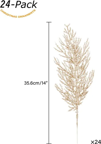Vista 2 de Tallos de bayas con purpurina navideña, 24 piezas de púas artificiales para rellenos de adornos de árbol de Navidad, coronas de Navidad Dorado