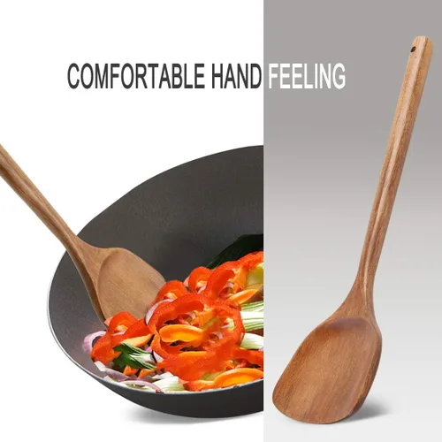 Vista 2 de uxcell Sartén de madera para freír, wok, utensilios de cocina esenciales para cocinar, hornear, voltear marrón Wok Kitchen, for Cooking Baking