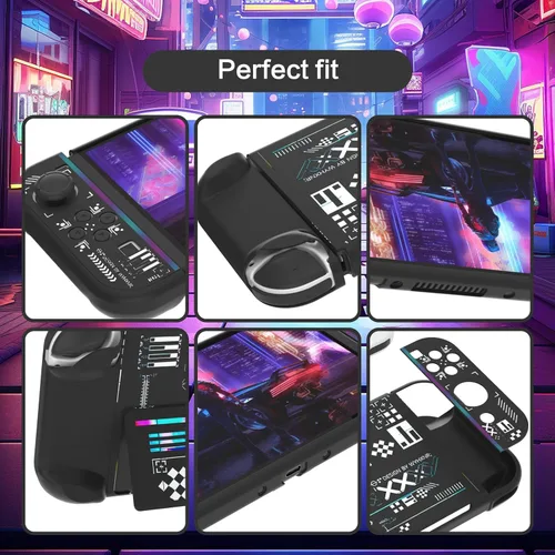 Vista 3 de ECHZOVE Protective Case Compatible with Nintendo Switch OLED,Switch OLED Hard Black Cover Case with Thumb Grip Caps and Screen Protector - Black