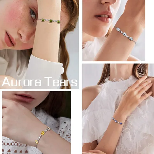 Vista 6 de Aurora Tears 925 Sterling Silver 12 Birthstones NecklaceEarringRingBracelet Women Birthstone Pendant Crystal Fashion Birthday Jewelry Christmas Gift