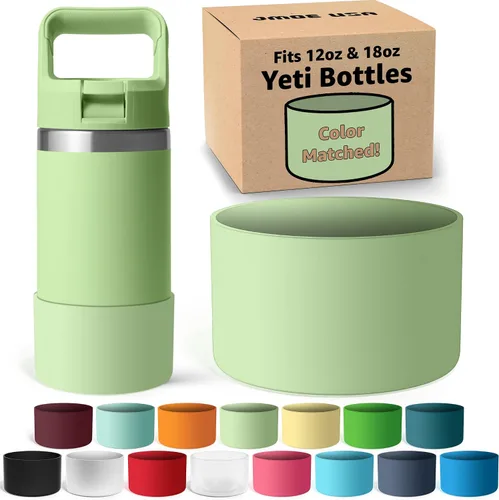 Vista 9 de Jmoe USA Bota de silicona para botella Yeti Rambler Jr de 12 y 18 onzas, funda de 0.079 in, funda antideslizante, protector para la parte inferior