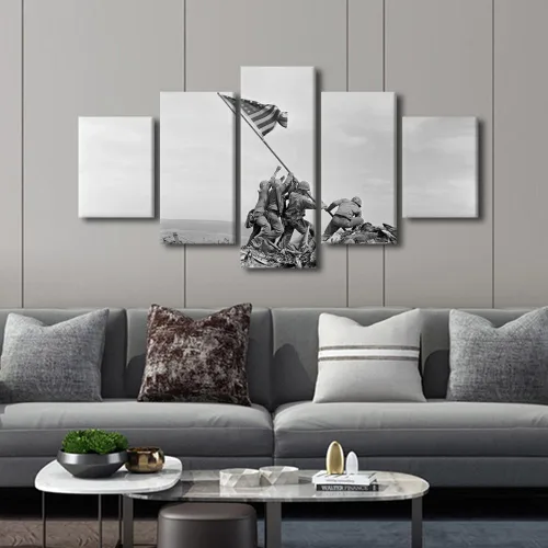 Vista 3 de Arte de pared para sala de estar, imágenes de la bandera estadounidense, impresión en lienzo, arte de pared militar de Estados Unidos de la Segunda