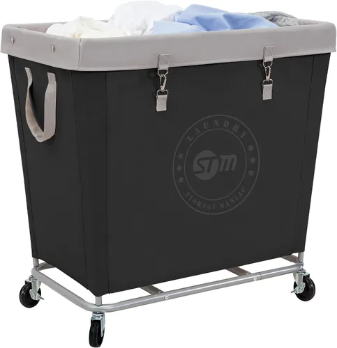 Vista 14 de STORAGE MANIAC Cesto de lavandería comercial con marco de acero resistente, carro de cesta de lavandería industrial de 320 L con ruedas para hotel