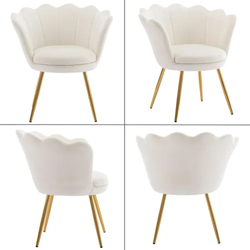 Vista 9 de chairus Silla de tocador de maquillaje blanca crema con respaldo, pequeña silla moderna tapizada de terciopelo con patas de metal dorado, bonita