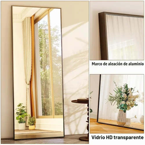 Vista 4 de GLSLAND Espejo de cuerpo completo de 64 x 21 pulgadas, espejo rectangular independiente, para colgar o inclinar, de aleación de aluminio, para Negro