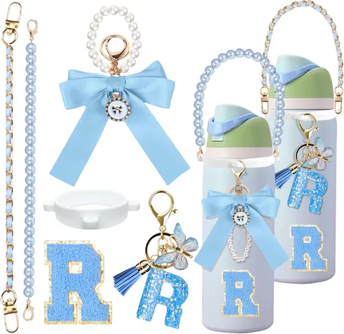 Vista 58 de 6 piezas de accesorios con letras para botella de agua Owala 24 oz 32 oz 40 oz, con lindos dijes iniciales y correa para el asa, compatible