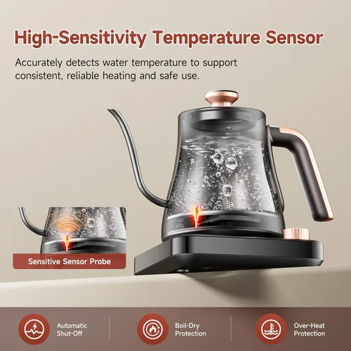 Vista 11 de OLEGA Hervidor eléctrico de cuello de cisne: tetera eléctrica de 1000 W con control de temperatura Hervidor de té eléctrico de acero inoxidable