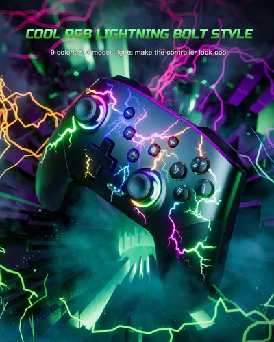 Vista 2 de VOYEE Controlador de interruptor inalámbrico, compatible con Nintendo Switch ControllerSwitch ProLiteOLED, controlador Switch Pro con LED RGB