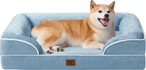 Vista 37 de EHEYCIGA – Cama ortopédica impermeable para perros pequeños, de espuma viscoelástica tipo caja de huevos, con bordes elevados y base antideslizante