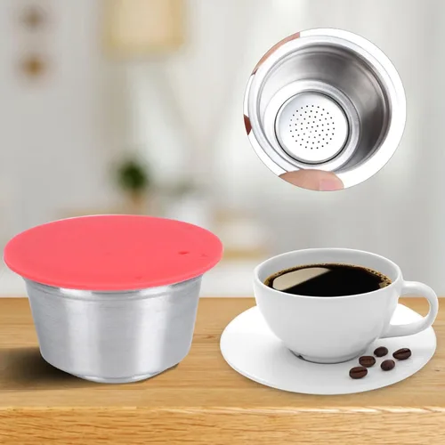 Vista 3 de Oumefar Cápsulas de café reutilizables, cápsulas de café reutilizables de acero inoxidable con tapa de silicona, taza de cápsula de café recargable