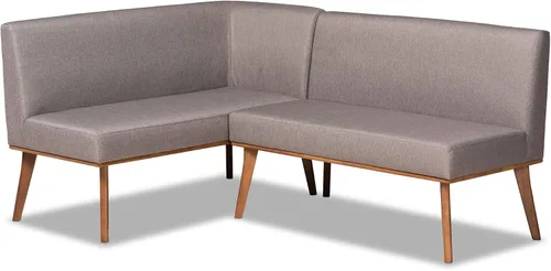 Vista 12 de Baxton Studio Odessa - Banco de comedor tapizado de tela gris y acabado marrón nogal, banco de comedor de madera