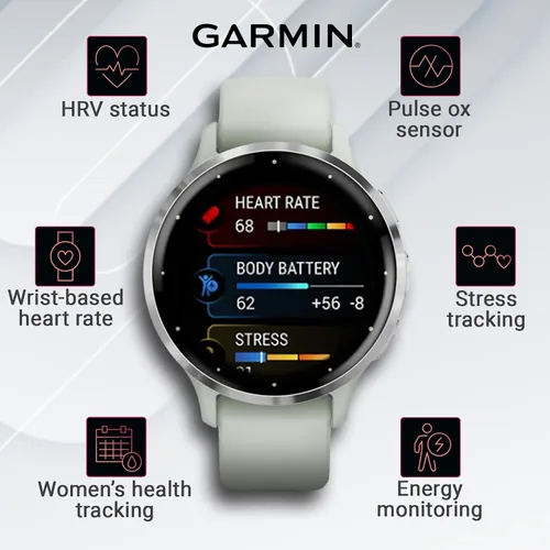 Vista 5 de Garmin Venu 3S Reloj inteligente con GPS, pantalla AMOLED de 1.61 pulgadas, características avanzadas de salud y fitness, hasta 10 días de batería