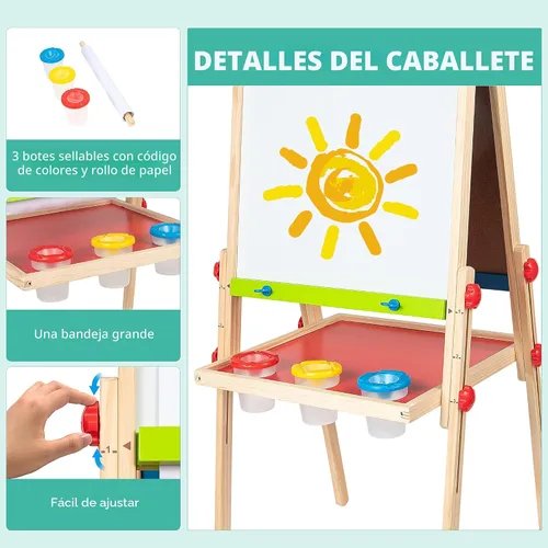 Vista 7 de Caballete de madera para niños con rollo de papel y accesorios Hape All-in-One