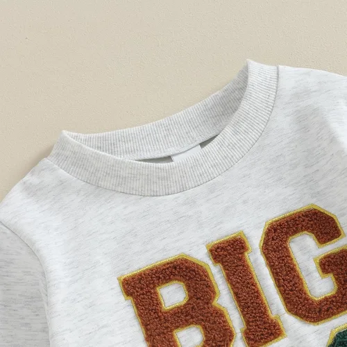 Vista 5 de Ehfomius Conjunto de sudadera bordada para bebé, hermano mayor, hermano pequeño, conjunto de pantalones deportivos