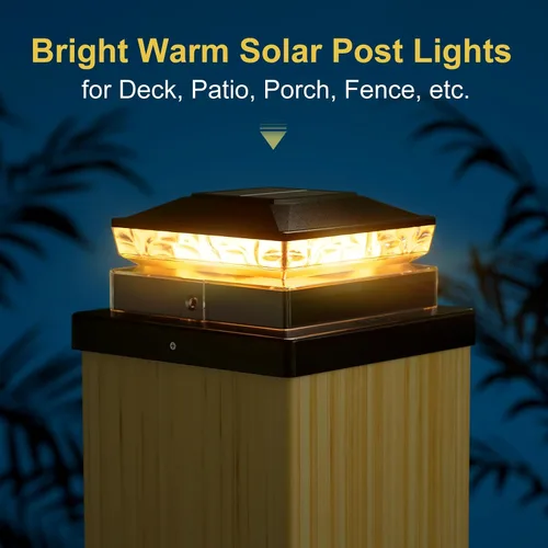 Vista 2 de Luces Solares para Tapas de Postes Paquete de 6, Luces Solares Impermeables para Postes de Valla, 4x4 IP65 Luz Negra para Exteriores para Terraza