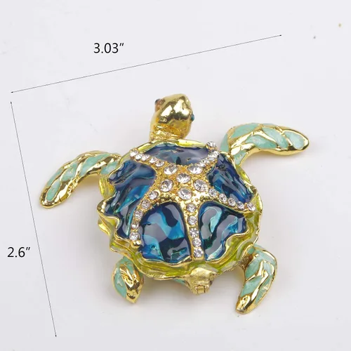 Vista 2 de Caja de joyería decorativa con bisagras en forma de tortuga marina, con figura de estrella de mar