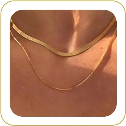 Vista 24 de Tewiky Layered Necklaces for Women Non Tarnish- Chunky 14k Gold Plated Herringbone/Snake/Rope/Box/Cuban Link Chain for Women Waterproof Layering