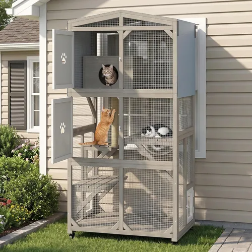 Vista 10 de Cercado Catio grande de 118" para gatos al aire libre, recintos para patio de gatos resistentes a la intemperie para múltiples gatos, jaula exterior