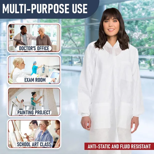 Vista 5 de Medical Nation Abrigos de laboratorio desechables blancos