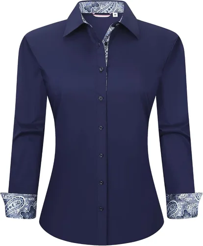 Vista 20 de WARHORSEE Blusas de vestir de manga larga con botones de algodón para mujer, blusas de trabajo elegantes de fácil cuidado, blusas casuales