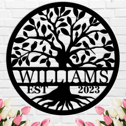 Vista 23 de Letrero de metal personalizado del árbol de la vida, letrero de metal con nombres de niños, regalo personalizado de apellido, recuerdo familiar