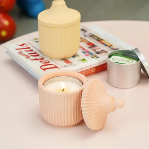 Vista 6 de Boowan Nicole Carousel - Moldes de silicona para tarro de vela de cemento de concreto con lata de vela de 6 onzas, almacenamiento de bricolaje