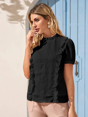 Vista 4 de Floerns Blusa de gasa con volantes y cuello alto falso para mujer