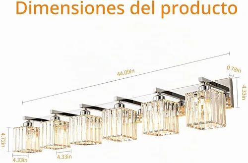 Vista 5 de Moderna lámpara de tocador de baño de cristal, color cromo, de 6 luces Cromo Recto