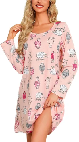 Vista 24 de ENJOYNIGHT Ropa de dormir de algodón para mujer, camisón de manga larga con estampado de camiseta para dormir ABC