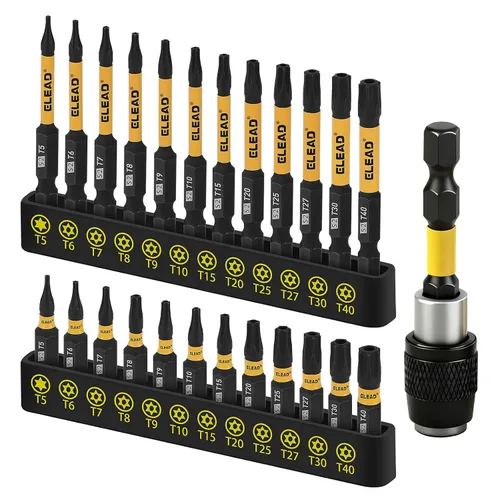 Vista 9 de Juego de 26 puntas de destornillador Torx de seguridad magnéticas, destornillador magnético de 1/4 pulgadas, T5-T40, agarre ergonómico de cojín