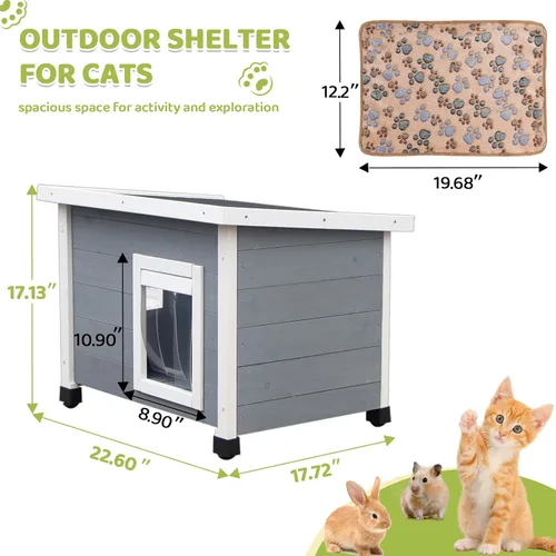 Vista 2 de Agitree Casa de madera para mascotas al aire libre, refugio de invierno resistente a la intemperie para perros y gatos, diseño elevado con ventana