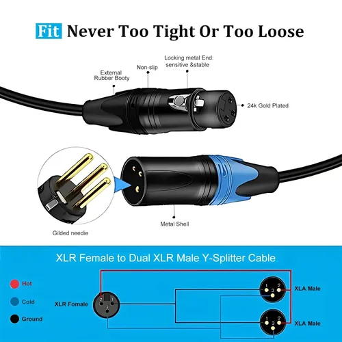 Vista 3 de Smithok Cable divisor XLR, hembra a doble macho Y (divisor XLR 1 hembra a 2 macho), adaptador de audio de cable divisor de micrófono equilibrado