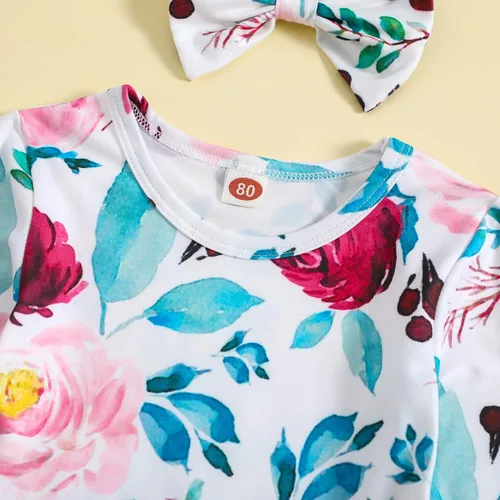 Vista 4 de Conjunto de ropa floral con volantes y pantalones para niñas pequeñas