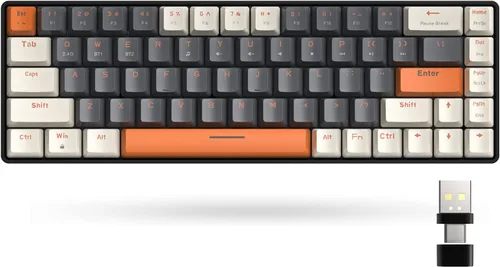 Vista 9 de MAGIC-REFINER Teclado mecánico 60% inalámbrico, Bluetooth 5.02.4GHz con receptor 2 en 1 de modo dual, teclado ergonómico compacto de 68 teclas