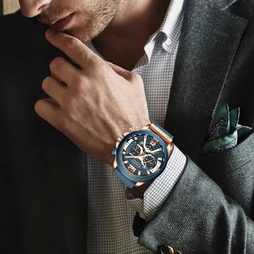 Vista 3 de FANMIS Reloj de pulsera para hombre de lujo, cronógrafo de negocios, analógico, resistente al agua, con correa de cuero
