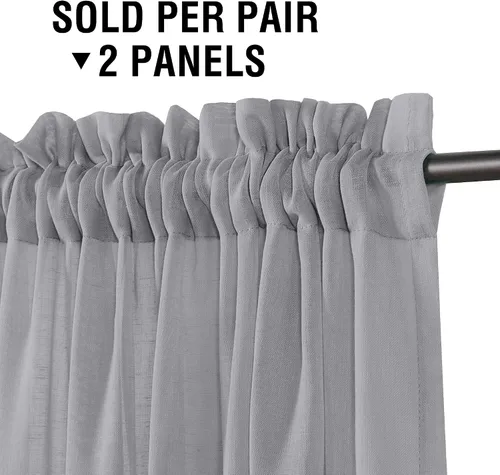 Vista 2 de H.VERSAILTEX - Cortinas de mezcla de lino natural semitransparentes, con bolsillo para cortinero, filtrado de luz, 2 paneles, para sala de estar Gris