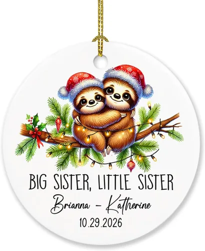 Vista 19 de Sister are Joined - Adorno de Navidad de corazón a corazón, adorno de Navidad personalizado con nombre de hermana, regalo para dos hermanas, adorno