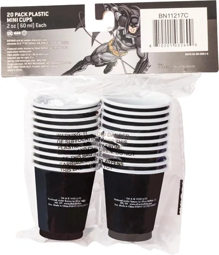 Vista 2 de Silver Buffalo DC Comics Batman - Paquete de 20 mini vasos desechables de plástico para fiestas, 2 onzas